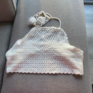 White Crochet Crop Top with Scalloped Edging